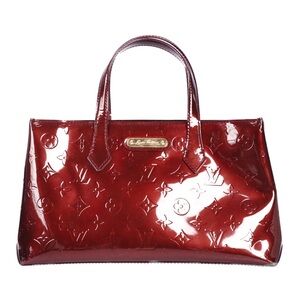 Louis Vuitton Red Vernis Monogram Top Handle Bag Embossed Zip Gold Hardware
